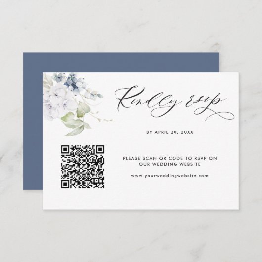 Navy Floral Wedding Rsvp Online met QR-code scanne Informatiekaartje (Voorkant / Achterkant)