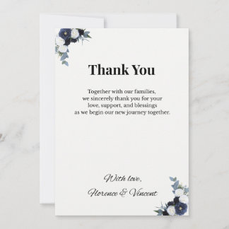 Navy Floral Wedding Thank You Card Kaart