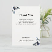 Navy Floral Wedding Thank You Card Kaart (Staand voorkant)
