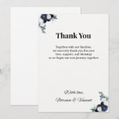 Navy Floral Wedding Thank You Card Kaart (Voorkant / Achterkant)