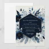 Navy Floral Winter Romance Wedding Kaart (Voorkant / Achterkant)