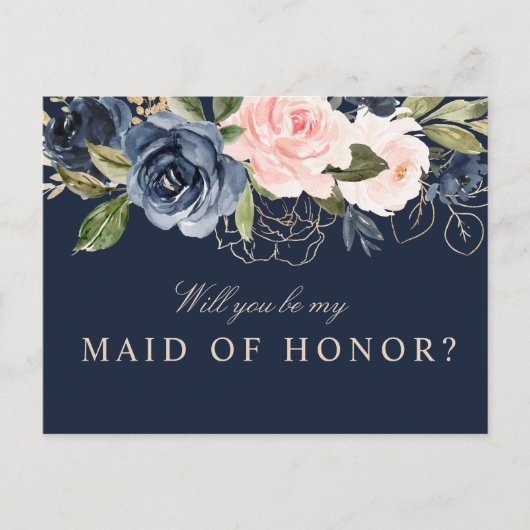 Navy floral zal je mijn Maid of Honor kaart zijn (Voorkant)