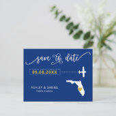 Navy Florida Wedding Save the Date Map Briefkaart (Staand voorkant)