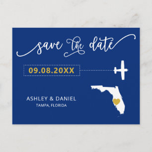 Navy Florida Wedding Save the Date Map Briefkaart