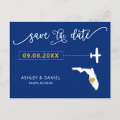 Navy Florida Wedding Save the Date Map Briefkaart (Voorkant)