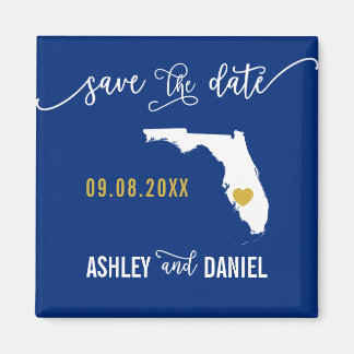Navy Florida Wedding Save the Date Map Magneet