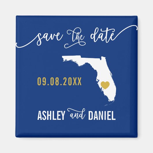 Navy Florida Wedding Save the Date Map Magneet (Voorkant)