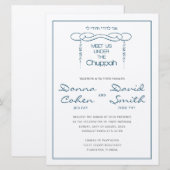 Navy Flourish Chuppah Jwish Wedding Invitation Kaart (Voorkant / Achterkant)