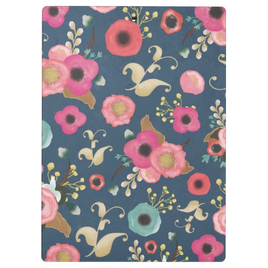 Navy Flower Pattern Modern gepersonaliseerd klembo Klembord (Achterkant)