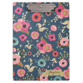 Navy Flower Pattern Modern gepersonaliseerd klembo Klembord (Voorkant)