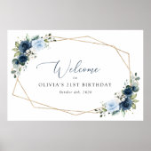 Navy Flowers, Blauwe Bloemen, Boho, Verjaardag Wel Poster (Voorkant)