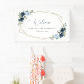 Navy Flowers, Blauwe Bloemen, Boho, Verjaardag Wel Spandoek (Insitu)
