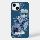 Navy Flowers | Blauwe persoonlijke naam Case-Mate iPhone Case (Achterkant)
