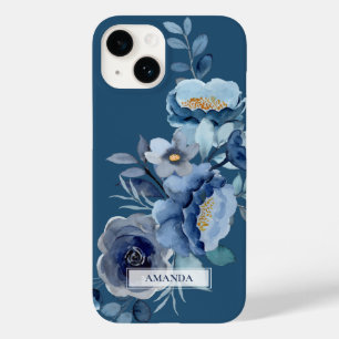 Navy Flowers   Blauwe persoonlijke naam Case-Mate iPhone 14 Hoesje
