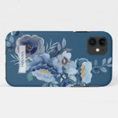 Navy Flowers | Blauwe persoonlijke naam Case-Mate iPhone Case (Achterkant (horizontaal))
