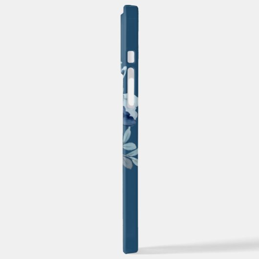 Navy Flowers | Blauwe persoonlijke naam iPhone Hoesje (Linkerkant)