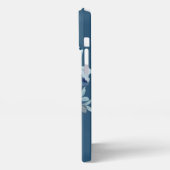 Navy Flowers | Blauwe persoonlijke naam iPhone Hoesje (Linkerkant)