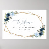 Navy Flowers, Blue Flowers, Baby shower Welkom Poster (Voorkant)