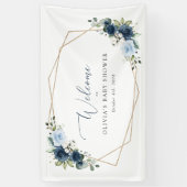 Navy Flowers, Blue Flowers, Baby shower Welkom Spandoek (Verticaal)