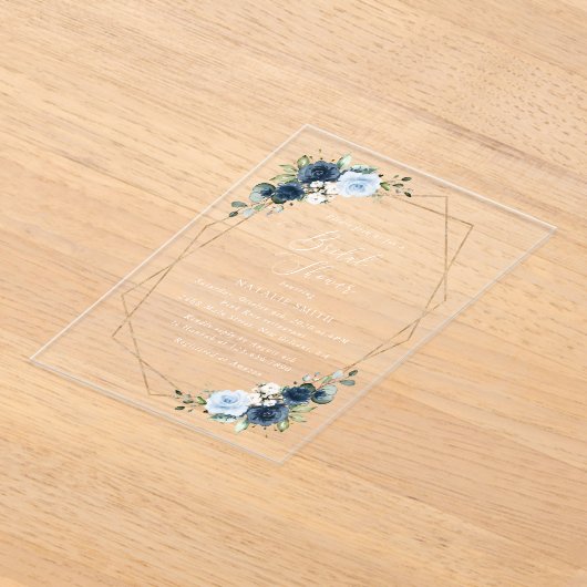 Navy Flowers, Blue Flowers, Boho, Vrijgezellenfees Acryl Uitnodigingen (Laagn)