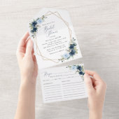 Navy Flowers, Blue Flowers, Boho, Vrijgezellenfees All In One Uitnodiging (Afscheurbaar)