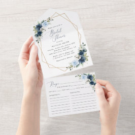 Navy Flowers, Blue Flowers, Boho, Vrijgezellenfees All In One Uitnodiging