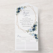 Navy Flowers, Blue Flowers, Boho, Vrijgezellenfees All In One Uitnodiging (Binnen)