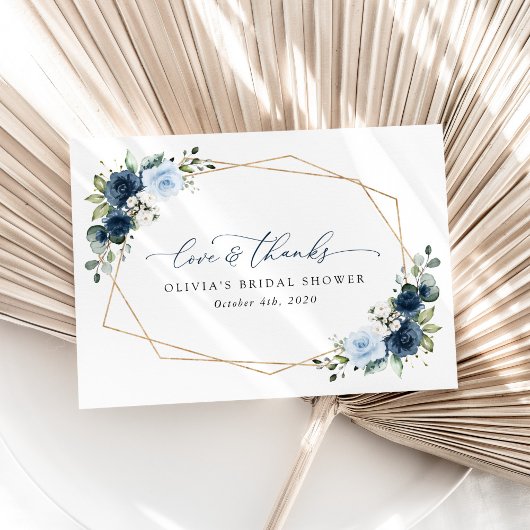 Navy Flowers, Blue Flowers, Boho, Vrijgezellenfees Bedankkaart