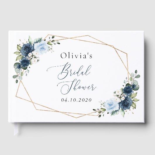 Navy Flowers, Blue Flowers, Boho, Vrijgezellenfees Gastenboek (Voorkant)