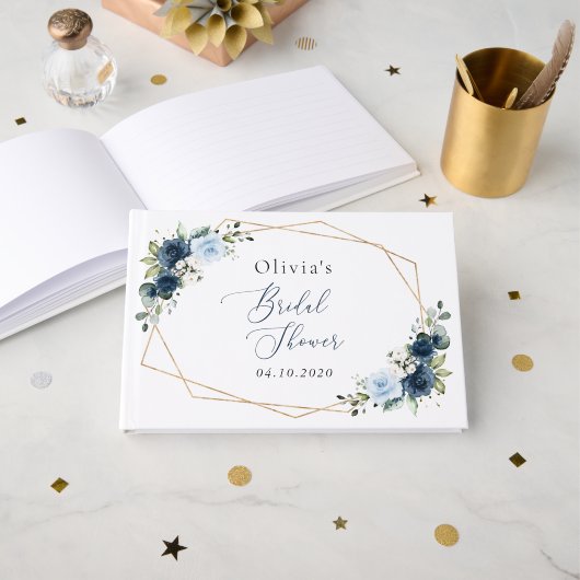 Navy Flowers, Blue Flowers, Boho, Vrijgezellenfees Gastenboek (Voorkant open)