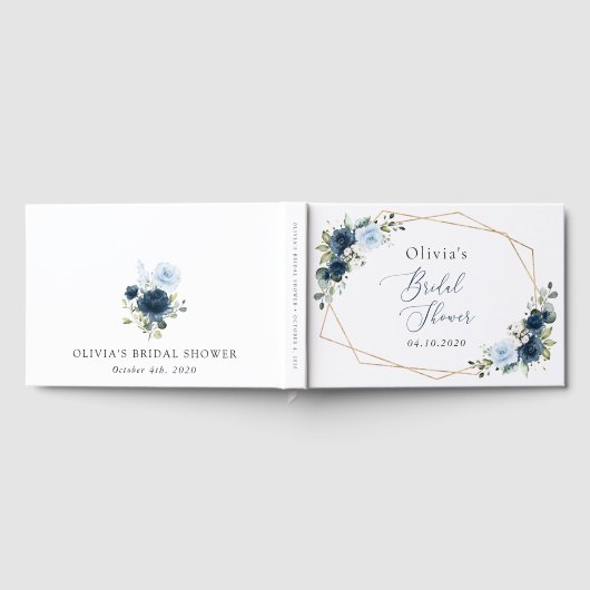 Navy Flowers, Blue Flowers, Boho, Vrijgezellenfees Gastenboek (Volledig)