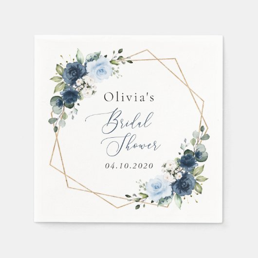 Navy Flowers, Blue Flowers, Boho, Vrijgezellenfees Servet (Voorkant)