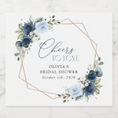 Navy Flowers, Blue Flowers, Boho, Vrijgezellenfees Sparkling Wijnetiket (Enkel label)