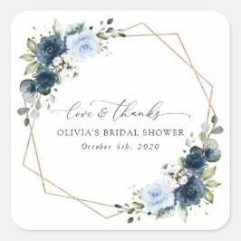 Navy Flowers, Blue Flowers, Boho, Vrijgezellenfees Vierkante Sticker