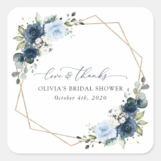 Navy Flowers, Blue Flowers, Boho, Vrijgezellenfees Vierkante Sticker (Voorkant)