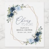 Navy Flowers, Blue Flowers, Boho, Vrijgezellenfees Wijn Etiket (Enkel label)