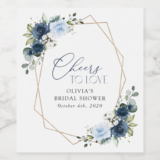 Navy Flowers, Blue Flowers, Boho, Vrijgezellenfees Wijn Etiket (Enkel label)