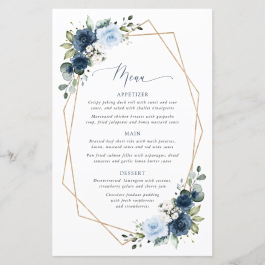 Navy Flowers, Blue Flowers, Bridal Shower Menu (Voorkant)
