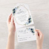 Navy Flowers, Blue Flowers, Greenery, Birthday All In One Uitnodiging (Afscheurbaar)