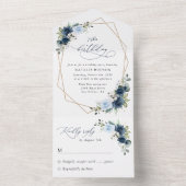 Navy Flowers, Blue Flowers, Greenery, Birthday All In One Uitnodiging (Binnen)