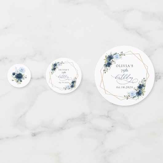 Navy Flowers, Blue Flowers, Greenery, Birthday Confetti (Achterkanten)