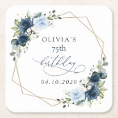 Navy Flowers, Blue Flowers, Greenery, Birthday Kartonnen Onderzetters (Voorkant)