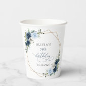 Navy Flowers, Blue Flowers, Greenery, Birthday Papieren Bekers (Achterkant)