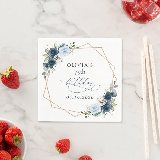 Navy Flowers, Blue Flowers, Greenery, Birthday Servet (Insitu)