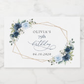 Navy Flowers, Blue Flowers, Greenery, Birthday Sparkling Wijnetiket (Enkel label)