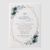 Navy Flowers, Blue Flowers, Greenery, Birthday Vellum Uitnodigingen (Voorkant)