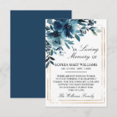 Navy Flowers & Gold Sympathie Memory Hartelijk dan Bedankkaart (Voorkant / Achterkant)