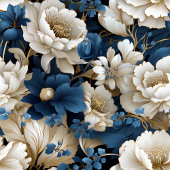 Navy Flowers Ivory Dining Table Runner Lange Tafelloper