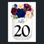 Navy Flowers Mason Jar Country Weddenschap Kaart<br><div class="desc">Mason Jar met waterverf Navy floral design. Romantic boho chic style. U moet elk lijstaantal afzonderlijk creëer. 1. Voeg lijstaantal aan ontwerp toe. 2. Voeg toe aan je kar. 3. Herhaal voor elk tabelnummer dat u nodig hebt. Voor extra veranderingen (doopvontkleur, doopvontstijl, verwijder of beweeg elementen, verander andere formulering "Lijst"...</div>