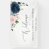 Navy Flowers, Roze Flowers, Vrijgezellenfeest Welc Spandoek (Verticaal)